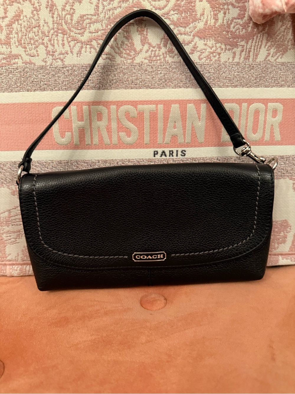 Black leather coach wristlet